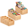 Hushee 3 Pcs Bamboo Snack Pantry Organizer Wooden Storage Stackable Bins