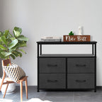 Azl1 Life Concept Dresser With Shelves-Storage Chest For Bedroom, Living Room, Hallway, Closet Organizer With Sturdy Steel Frame, Wooden, Removable Fabric, 4-Drawers With Shelf, Dark Grey