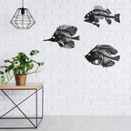 3 Pieces Metal Wall Art Fish Sculpture Hanging Metal Black Fish Bone Rustic Wall Decor Nautical Style Metal Fish Wall Decor For
