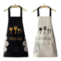 Shigoshree 2 Pieces Kitchen Apron Set With Cooking Printed Design, Waterproof, Front 2 Pocket, Color Black And Beige, (Black & B