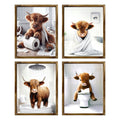 TWNSLLA Highland Cow Funny Bathroom Decor Wall Art,Bathroom Highland Cow Art Prints,Rustic Farmhouse Bathroom Wall Decor,Funny B