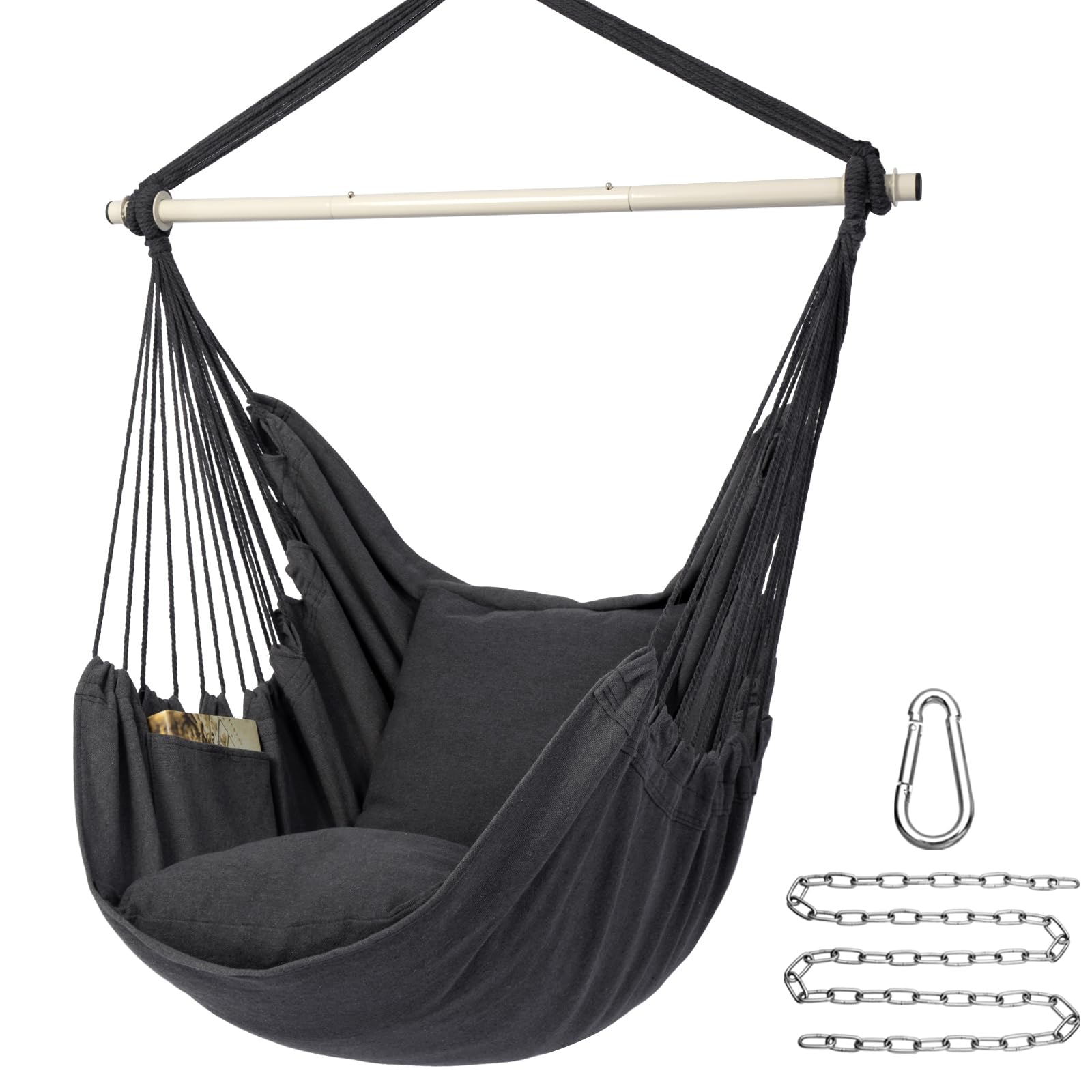 Y- Stop Hammock Chair Hanging Rope Swing Chair, Max 500 Lbs, 2 Seat Cushions Included, Removable Steel Spreader Bar With Anti-Sl