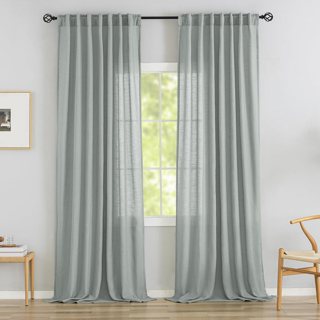132 Inch Length Linen Curtains For High Ceiling Villa Living Room,2 Panels Set Hanging Back Tab Hooks Pleated Privacy Semi Sheer Xl 11Ft Extra Long Vintage Sack Curtain Drapes For Hote Hall,Light Grey