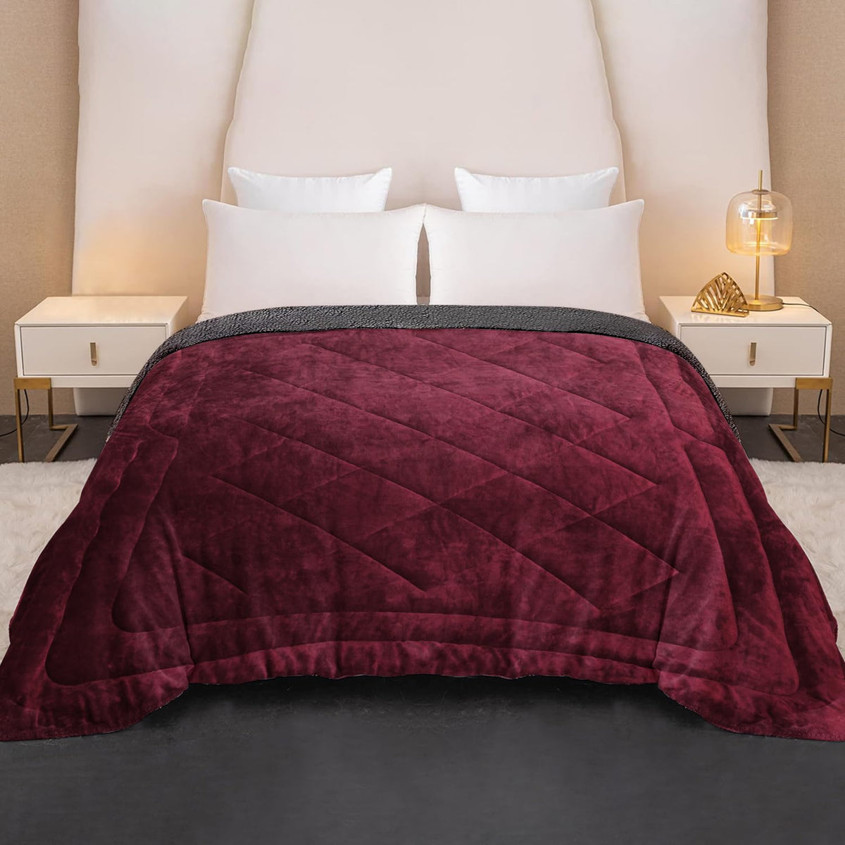 Cloth Fusion Fleece Sherpa Heavy Winter Quilt Blanket, Double 88x90 inch