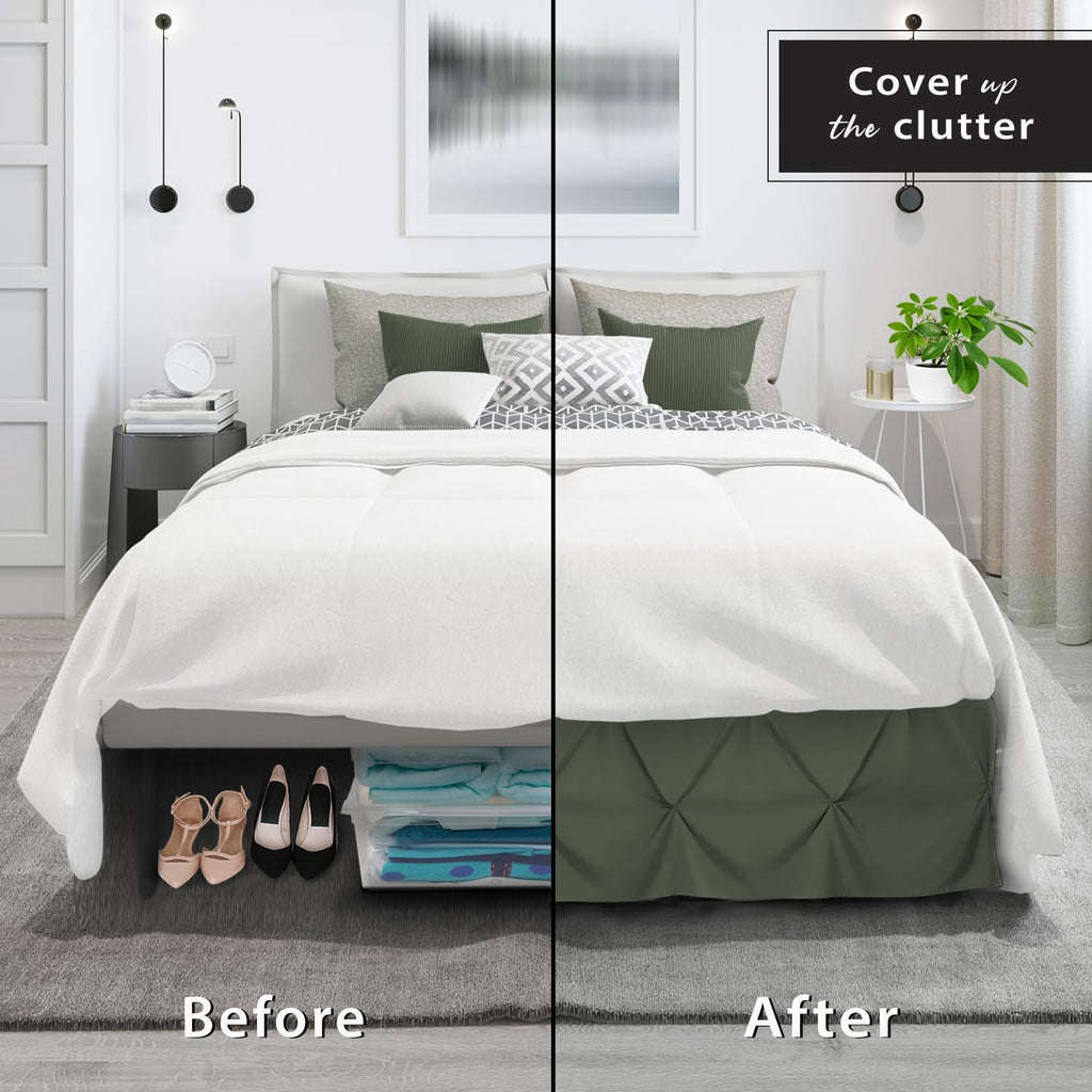 Nestl Olive Green Bed Skirt Twin Size, Pinch Pleat Twin Bed Skirt, 14' Inch Drop Twin Bedskirt, Hotel Quality Olive Green Bed Skirts, Microfiber Bedskirt For Twin Bed, Olive Green Twin Bed Skirt