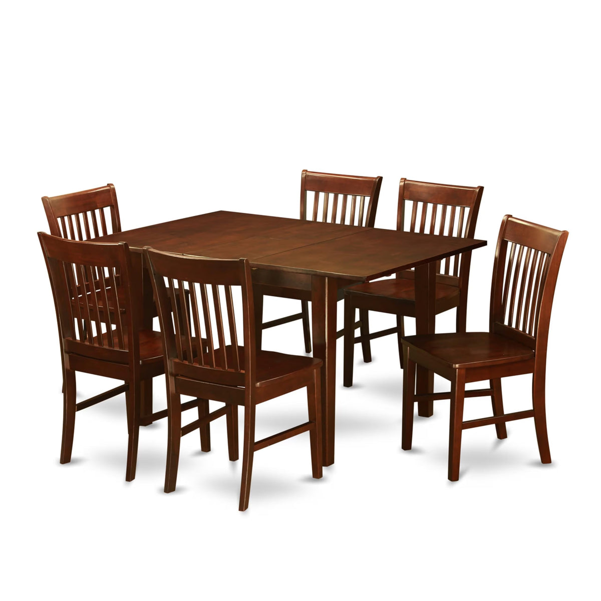 East West Furniture PSNO7-MAH-W 7 Piece Dining Table Set Consist of a Rectangle Dining Room Table with Butterfly Leaf and 6 Wooden Seat Chairs, 32x60 Inch, Mahogany