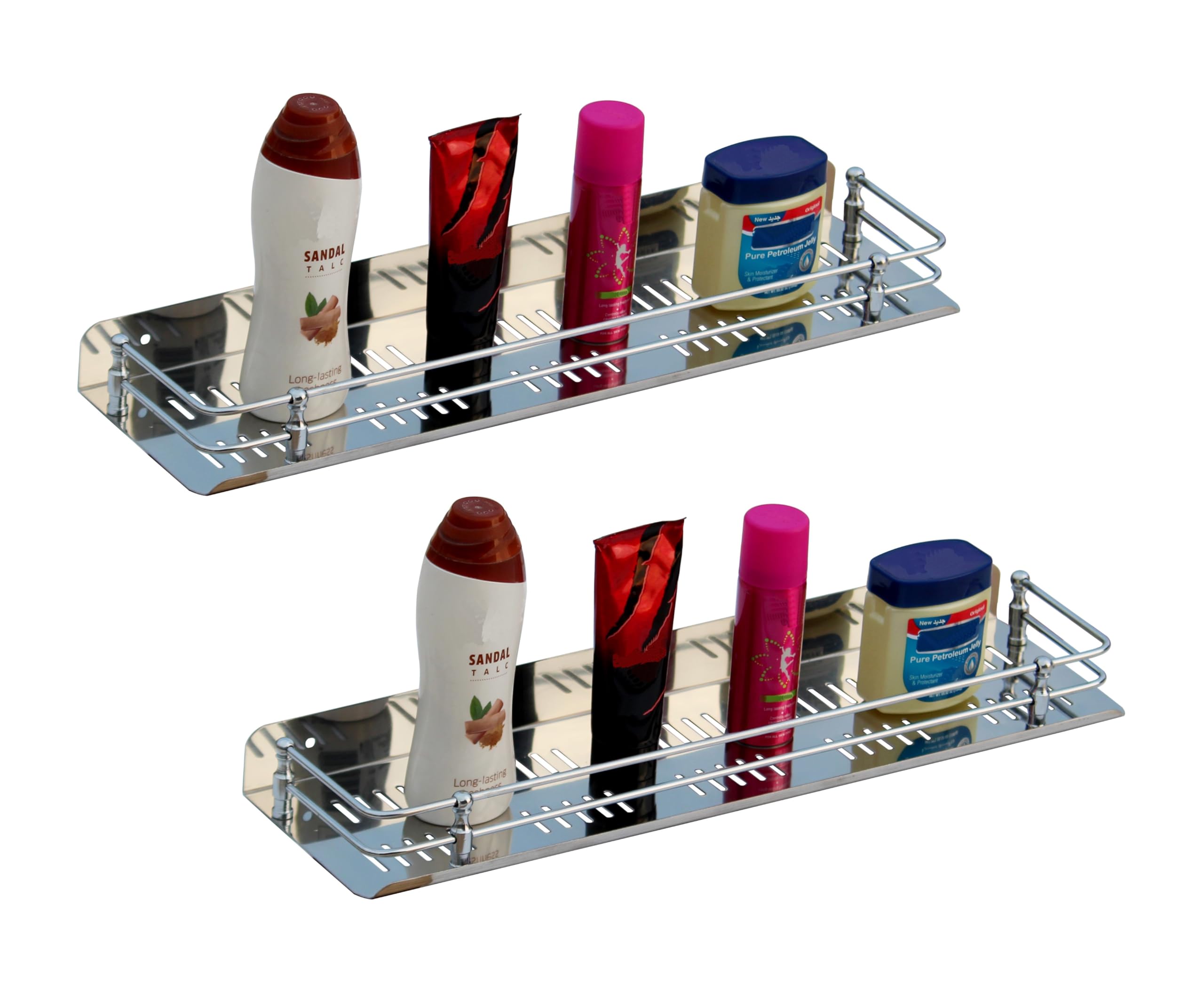 Squaro Stainless Steel Multi Purpose Bathroom/Shelf/Rack/Kitchen Shelf/Bathroom Accessories (18 Inches) Wall Mount (Piece Of 2)