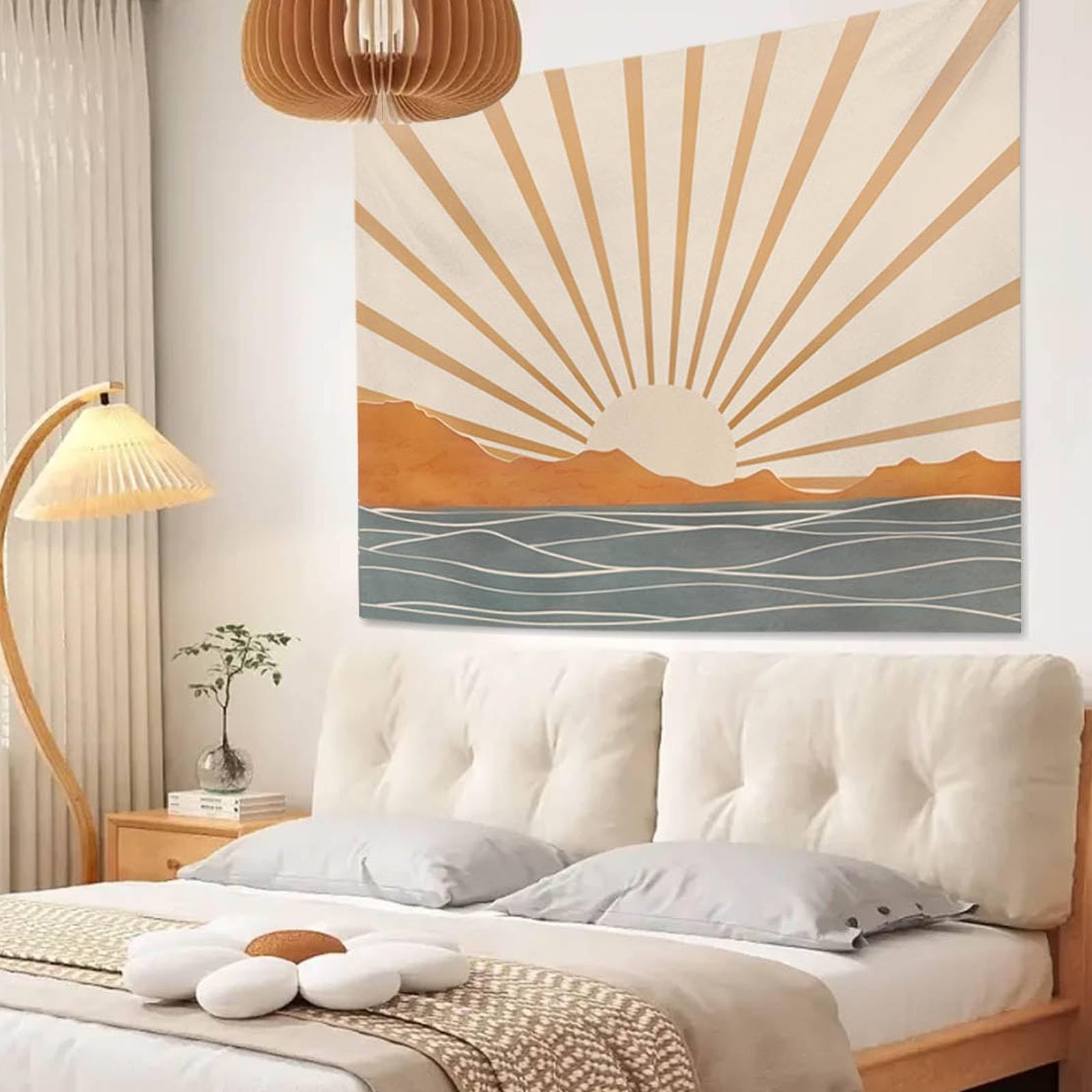 Apdidl Boho Tapestry Wall Hanging For Bedroom Aesthetic, Bohemian Sun Sunrise Sea Vintage Tapestries For Living Room, Retro Hipp