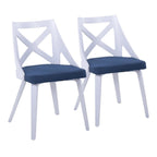 Charlotte Farmhouse Chair In White Textured Wood And Blue Fabric By Lumisource - Set Of 2