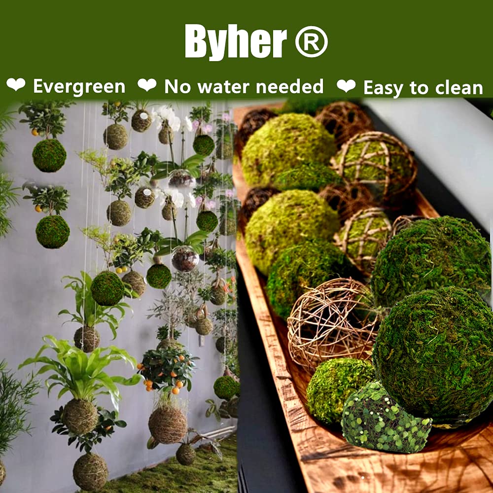 Byher Natural Green Moss Decorative Ball,Handmade (3.5''-Set Of 6)