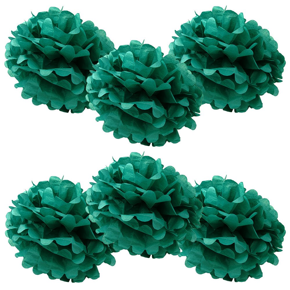 WYZworks Set of 6 - Aqua Green 16 - (6 Pack) Tissue Pom Poms Flower Party Decorations for Weddings, Birthday, Bridal, Baby Showe
