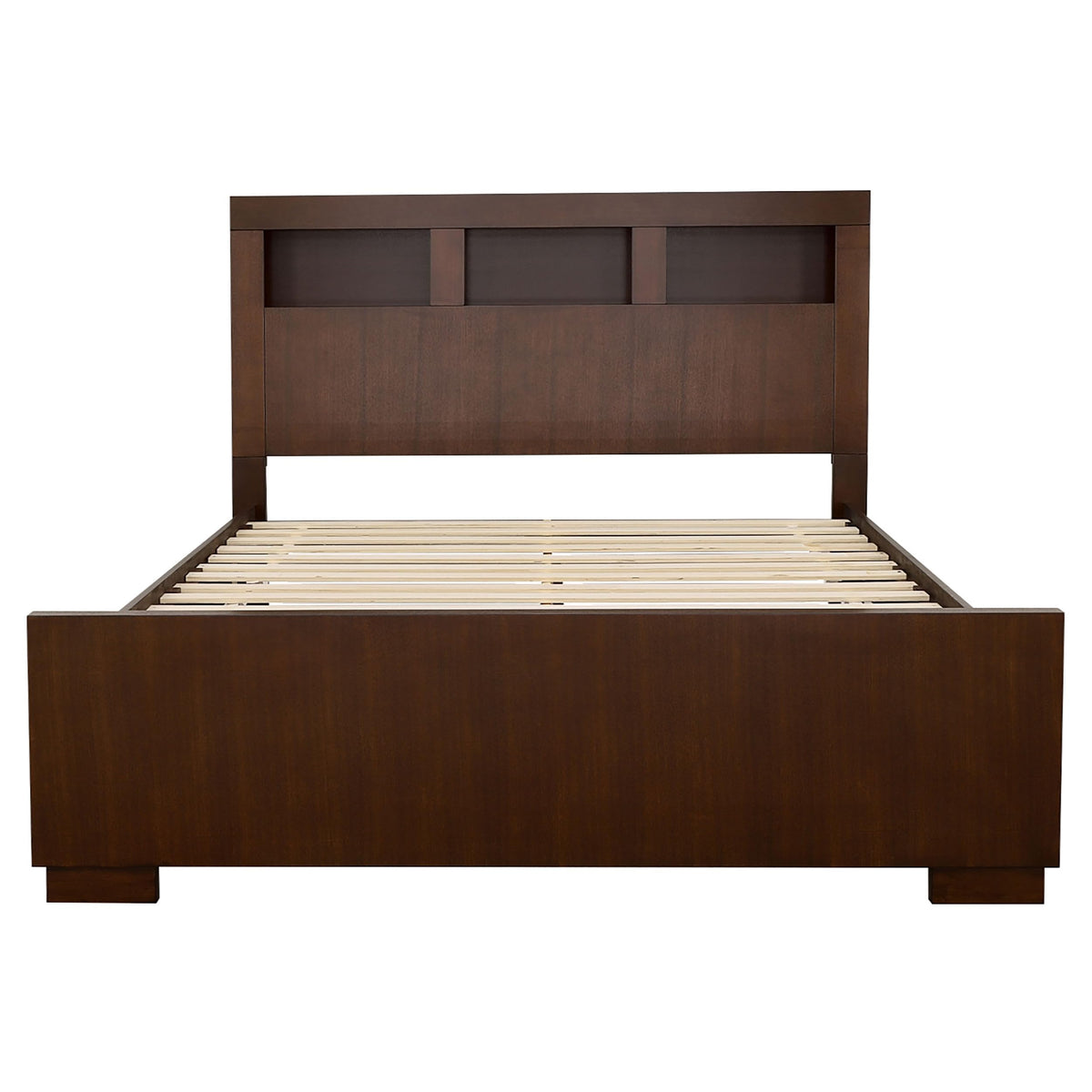Coaster Home Furnishings Jessica Contemporary 4-Piece Bedroom Set Queen Size LED Storage Bookcase Bed Frame 47-inch Headboard Cappuccino 200719Q-S4