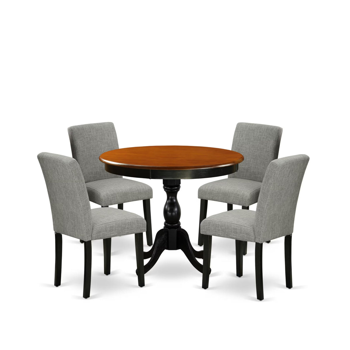 East West Furniture Amab5-Bch-06 5 Piece Dining Set Includes A Round Kitchen Table With Pedestal And 4 Shitake Linen Fabric Parson Dining Chairs, 36X36 Inch, Black & Cherry