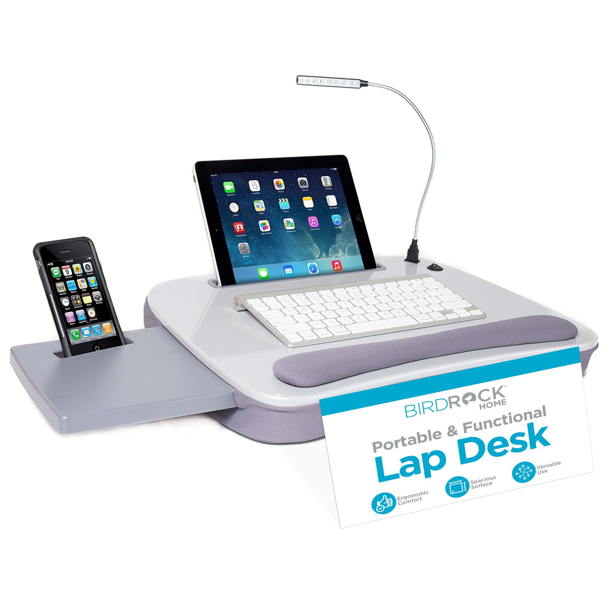 Sofia + Sam Multi-Tasking Lap Desk With Memory Foam Cushion - Tablet Slot, Phone Slot, Usb Light, Built-In Handle & Wrist Rest,