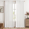 MIULEE Faux Linen Curtains 96 Inch Length 2 Panels Heathered White Semi Sheer Curtain with Back Tab Rod Pocket, Light Filtering 