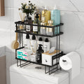 Godboat Bathroom Organizers, 2-Tier Over Toilet Storage, Floating Shelves With 2 Hooks & Paper Holder, Wall Mounted Shelf Furniture, Cool Accessories & Decor, Gifts For Women, Mothers Day (Black)