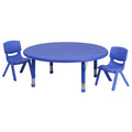 Flash Furniture 45 Round Blue Plastic Height Adjustable Activity Table Set with 2 Chairs