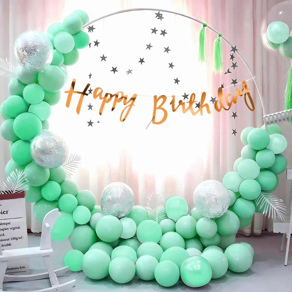 Celebration Nest 56 Pcs Mint Green Birthday Decoration Combo Set Happy Birthday Banner Pastel Balloons Confetti for Parties Baby