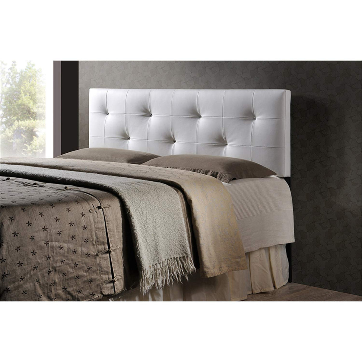 Baxton Studio Dalini Headboard with Faux Crystal Buttons White/Twin