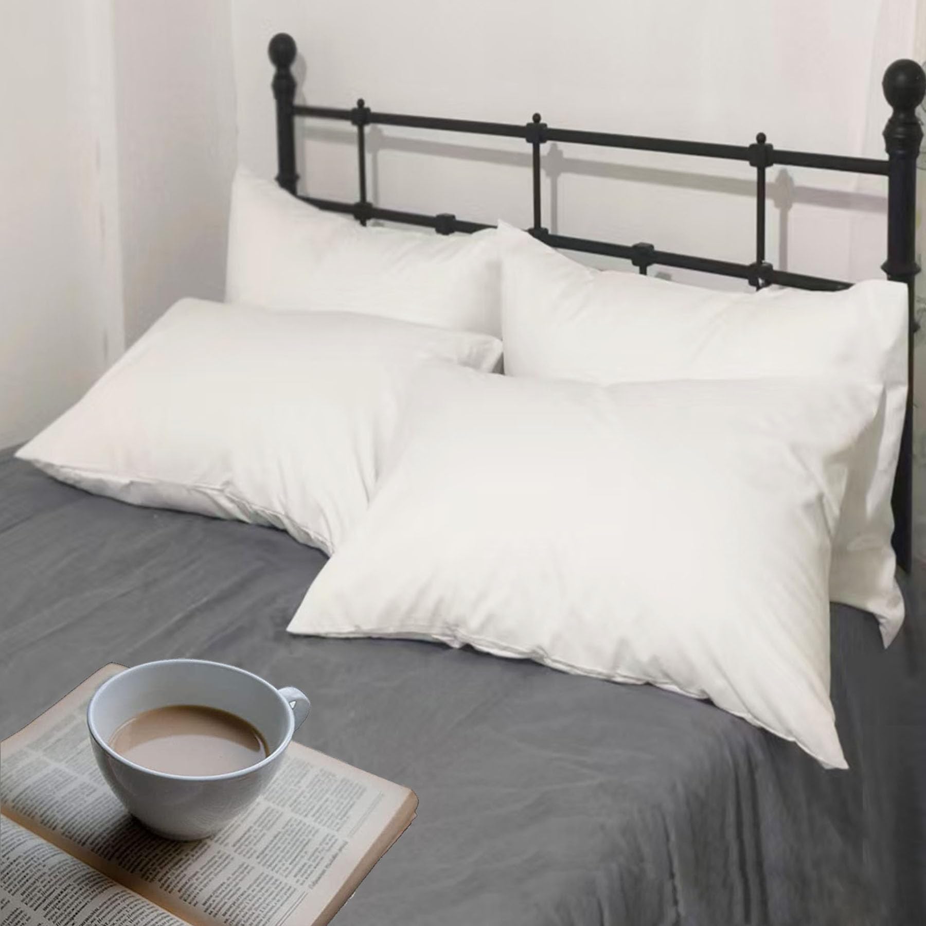 Premium King Pillowcases 4 Pack - White King - Ultra Soft 1800 Thread Count Microfiber- Double Brushed - Allergies Free - Wrinkl