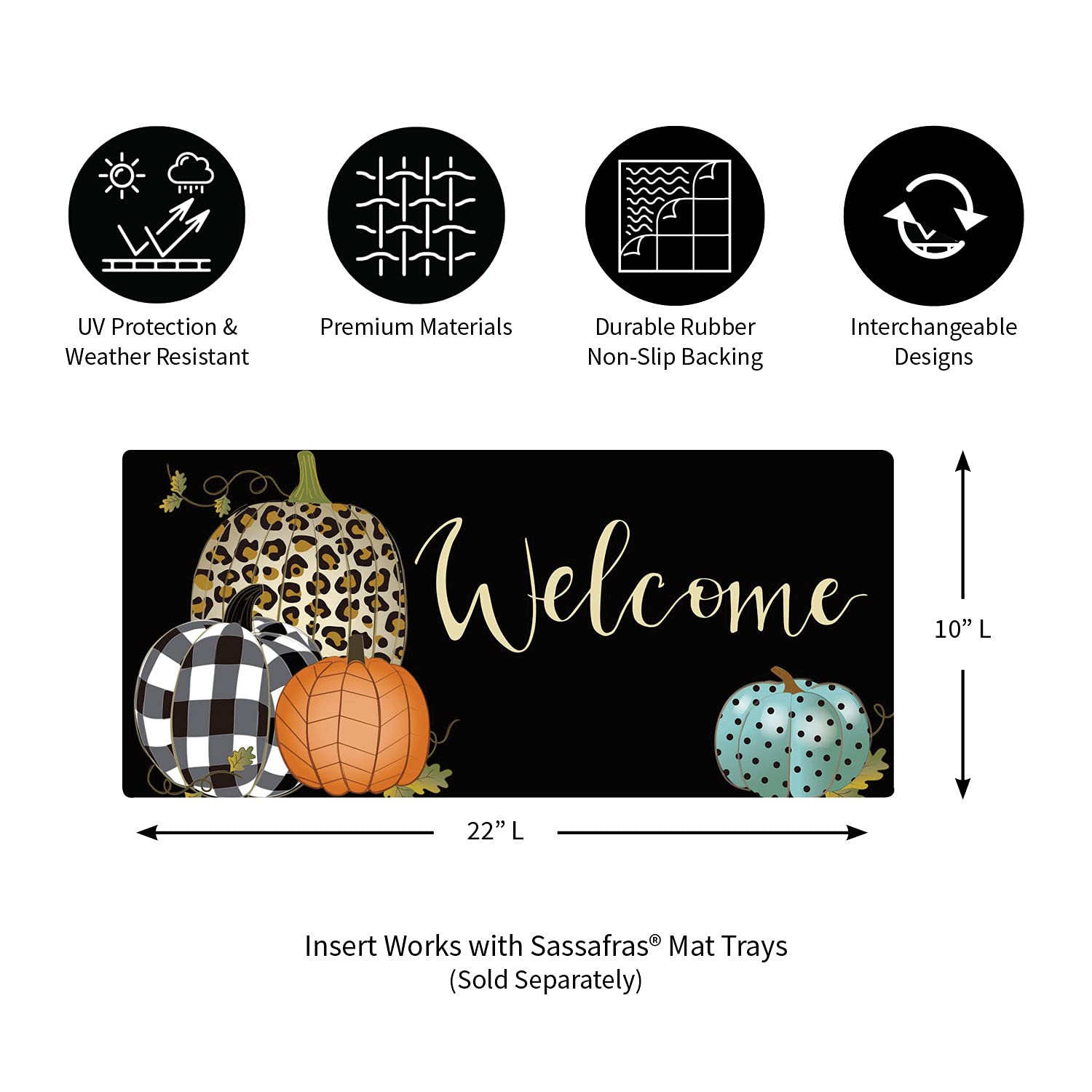 Evergreen Sassafras Mixed Print Pumpkins Interchangeable Entrance Doormat | Indoor And Outdoor | 22-Inches X 10-Inches | Non-Sli