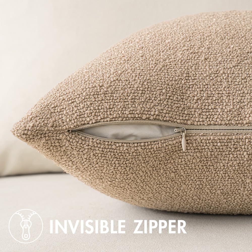 Miulee 18X18 Inch Decorative Pillow Covers For Couch Bed Set Of 2 Textured Boucle Neutral Throw Pillows Khaki Accent Solid Cushion Pillowcase Cozy Soft Chair Sofa Livingroom Home Decor