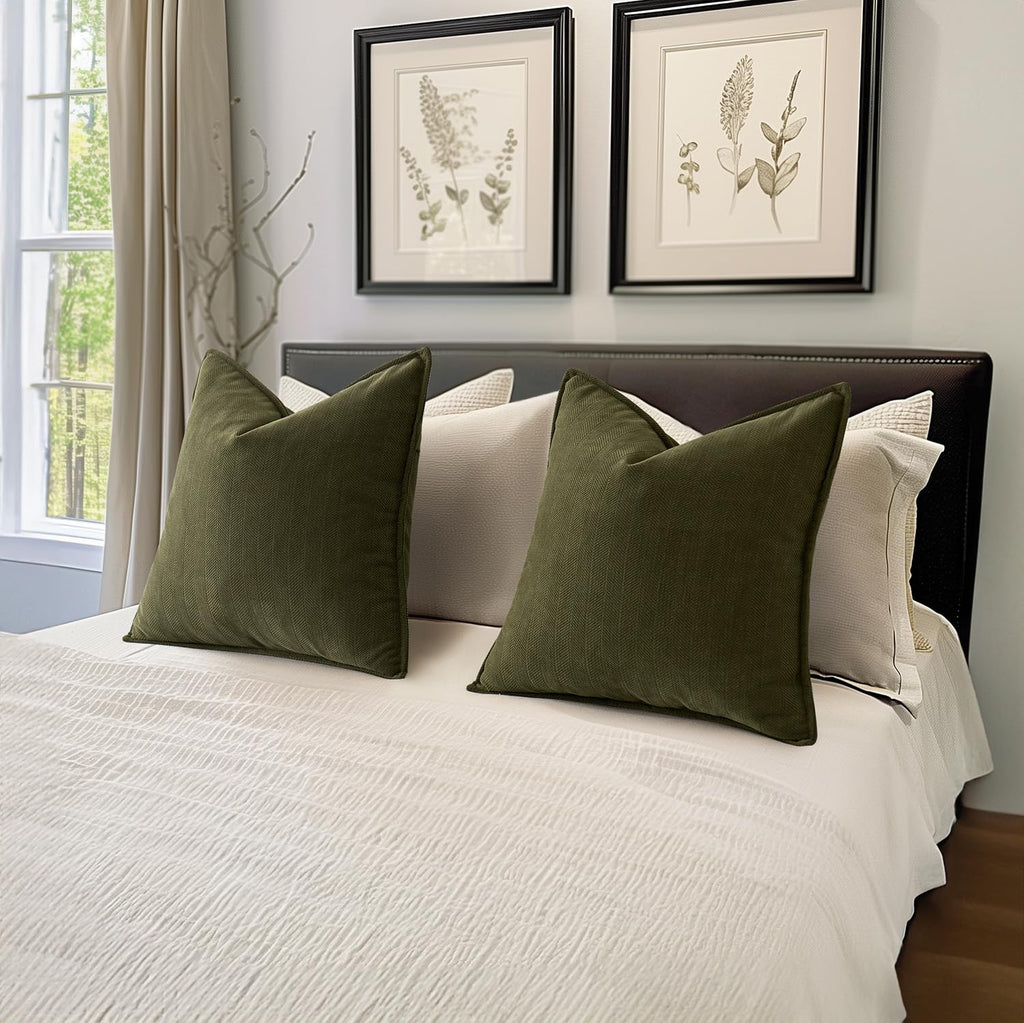 Miulee Pack Of 2 Olive Green Decorative Pillow Covers 18X18 Inch Soft Chenille Luxurious Couch Throw Pillows Farmhouse Cushion Covers With Elegant Design For Sofa Bedroom Living Room Home Decor