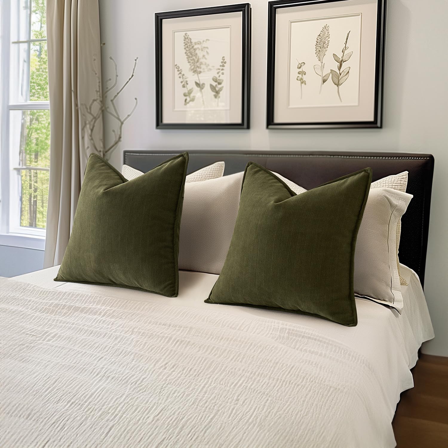 Miulee Pack Of 2 Olive Green Decorative Pillow Covers 18X18 Inch Soft Chenille Luxurious Couch Throw Pillows Farmhouse Cushion Covers With Elegant Design For Sofa Bedroom Living Room Home Decor