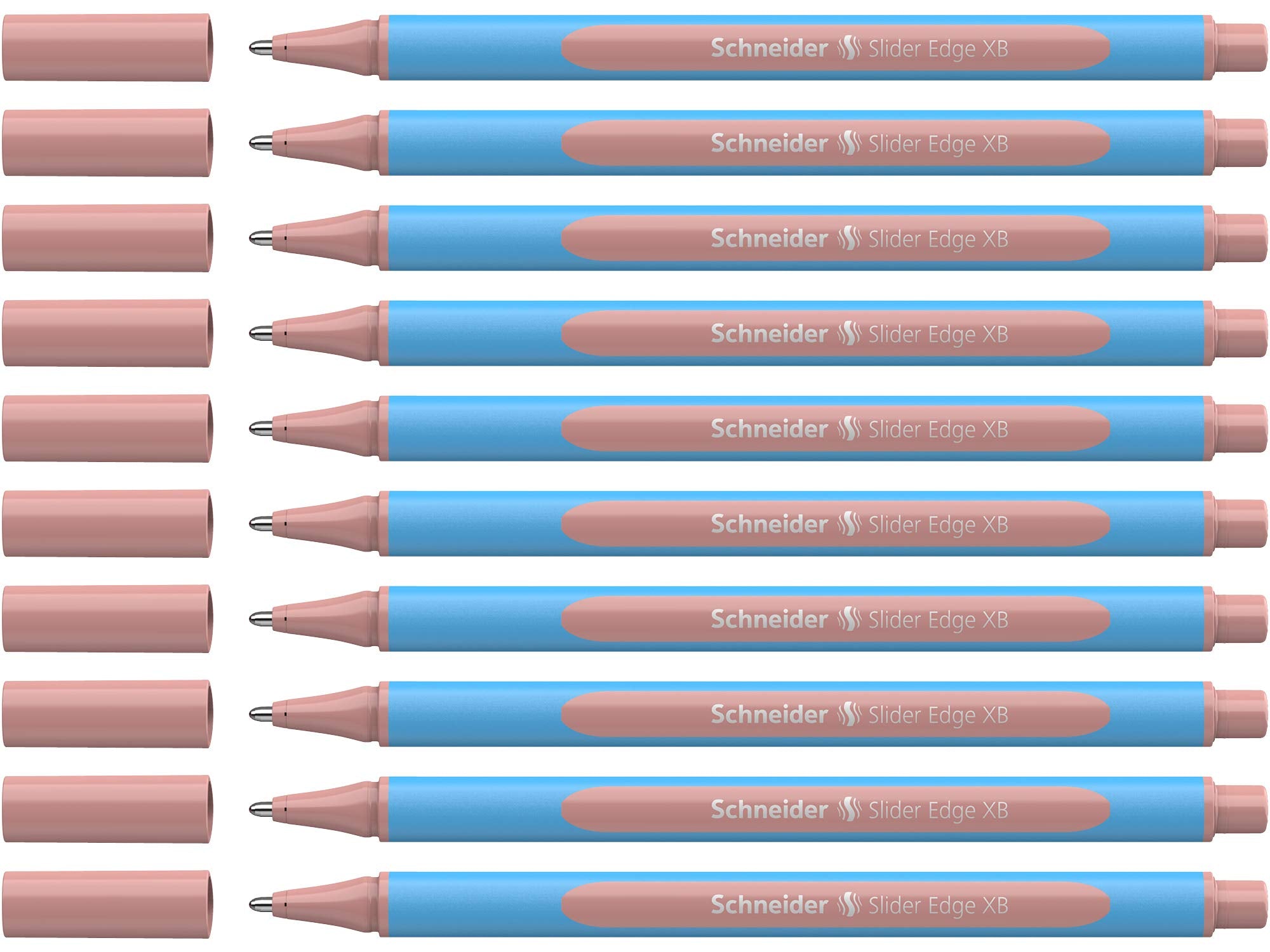 Schneider Slider Edge Pastel Xb (Extra Broad) Ballpoint Pen, 1.4 Mm, Light Blue Barrel, Blush Ink, Box Of 10 Pens (152236)