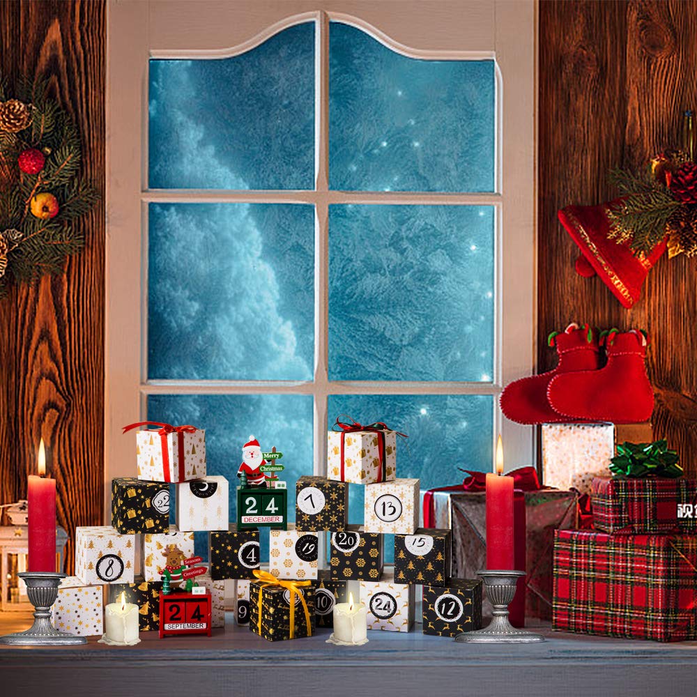 Kesoto Empty Advent Calendar Boxes, 24 Printed Cardboard Diy Advent Calendar For Making And Filling, Black And White