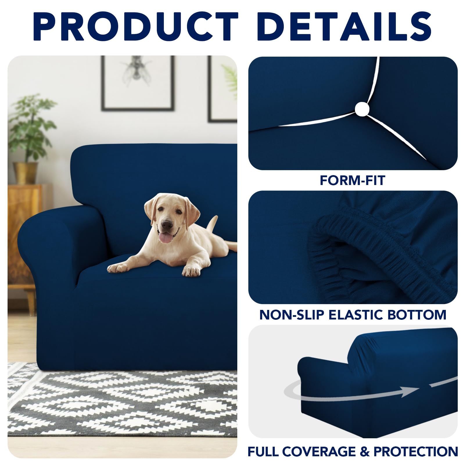 Purefit 100% Dual Waterproof Couch Cover Slipcovers For Couches And Sofas - Stretch Non Slip Fleece Sofa Covers Washable, Leakproof Furniture Protector For Kids, Pets, Dog (Oversized Sofa, Navy)