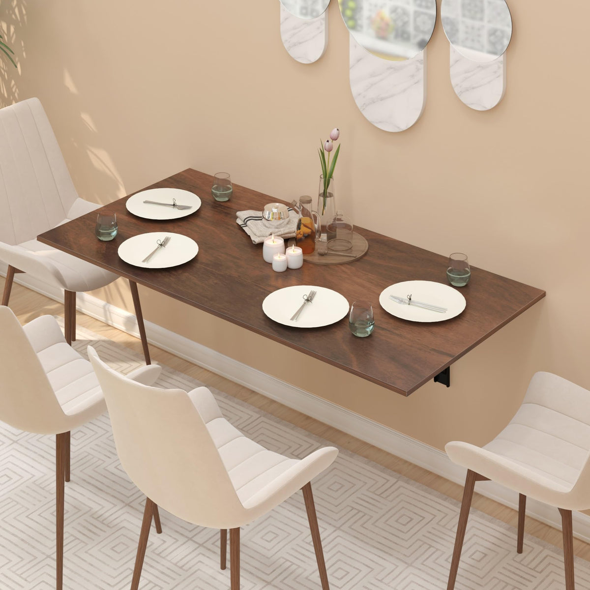 Bluewud Hemming Engineered Wood Wall Mounted Foldable Dining Table 4Seater Without Chair For Dining Hall Livingroom Home Furnit