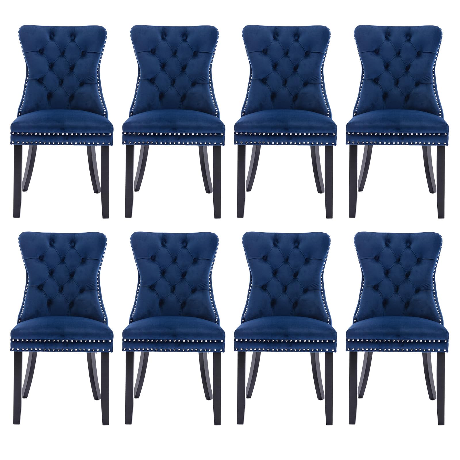 Soartalent Velvet Upholstered Dining Chairs Set Of 8, Modern Style Kitchen Side Chairs With Nailhead Trim And Wood Legs,Metal Pu