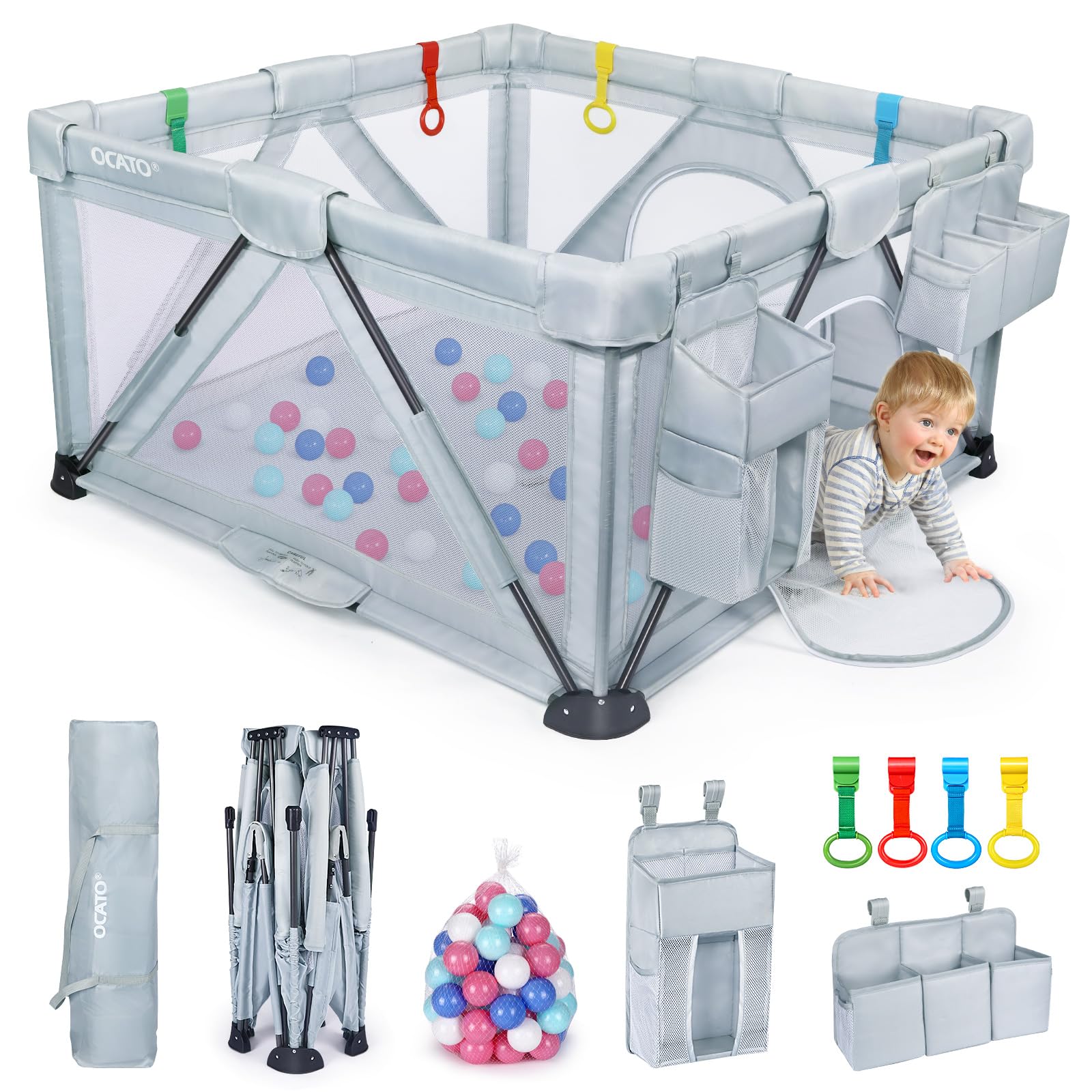 OCATO Baby Playpen: Foldable Playpen for Babies and Toddlers Large Play Pen Portable Playpen Fence Indoor Outdoor Kids Safety Ar