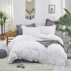 Luxlovery White Ruffle Comforter Set California King Farmhouse Boho Bedding Comforter Set Plain White Shabby Chic Solid Cotton B
