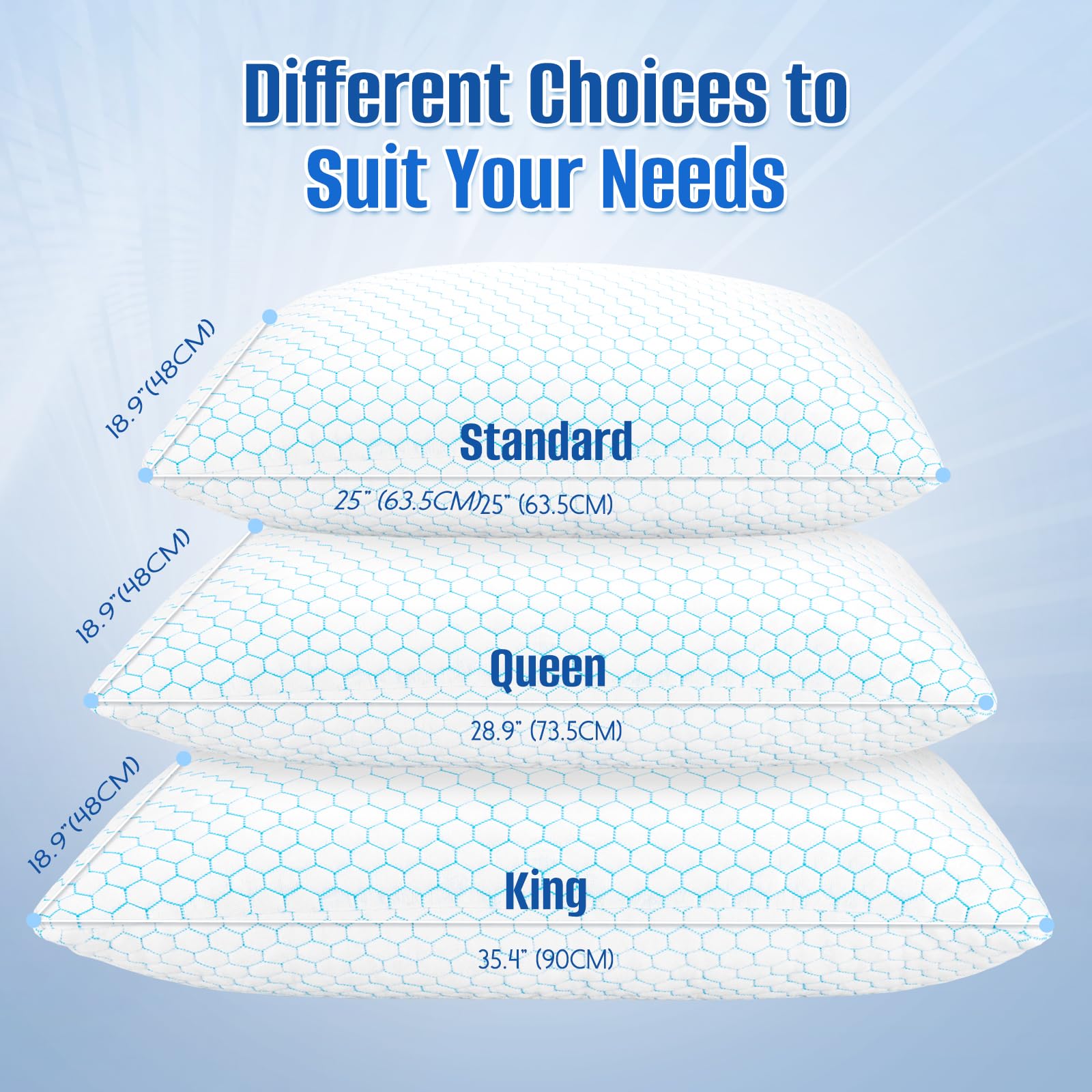 CushyOasis Shredded Memory Foam Pillow Set of 2, Adjustable Cooling Bed Pillow, King Size, Blue