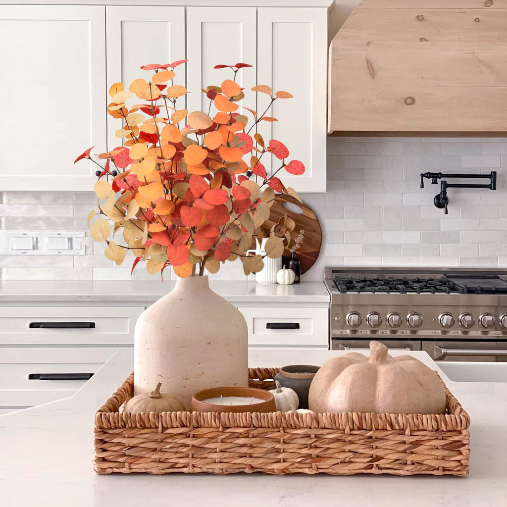 Beferr Fall Eucalyptus Stems Decor, 5Pcs 24'' Faux Eucalyptus Branches Artificial Autumn Plants Decorations Fall Floral Arrangem