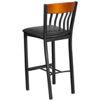 Flash Furniture Eclipse Series Vertical Back Black Metal And Cherry Wood Restaurant Barstool With Black Vinyl Seat