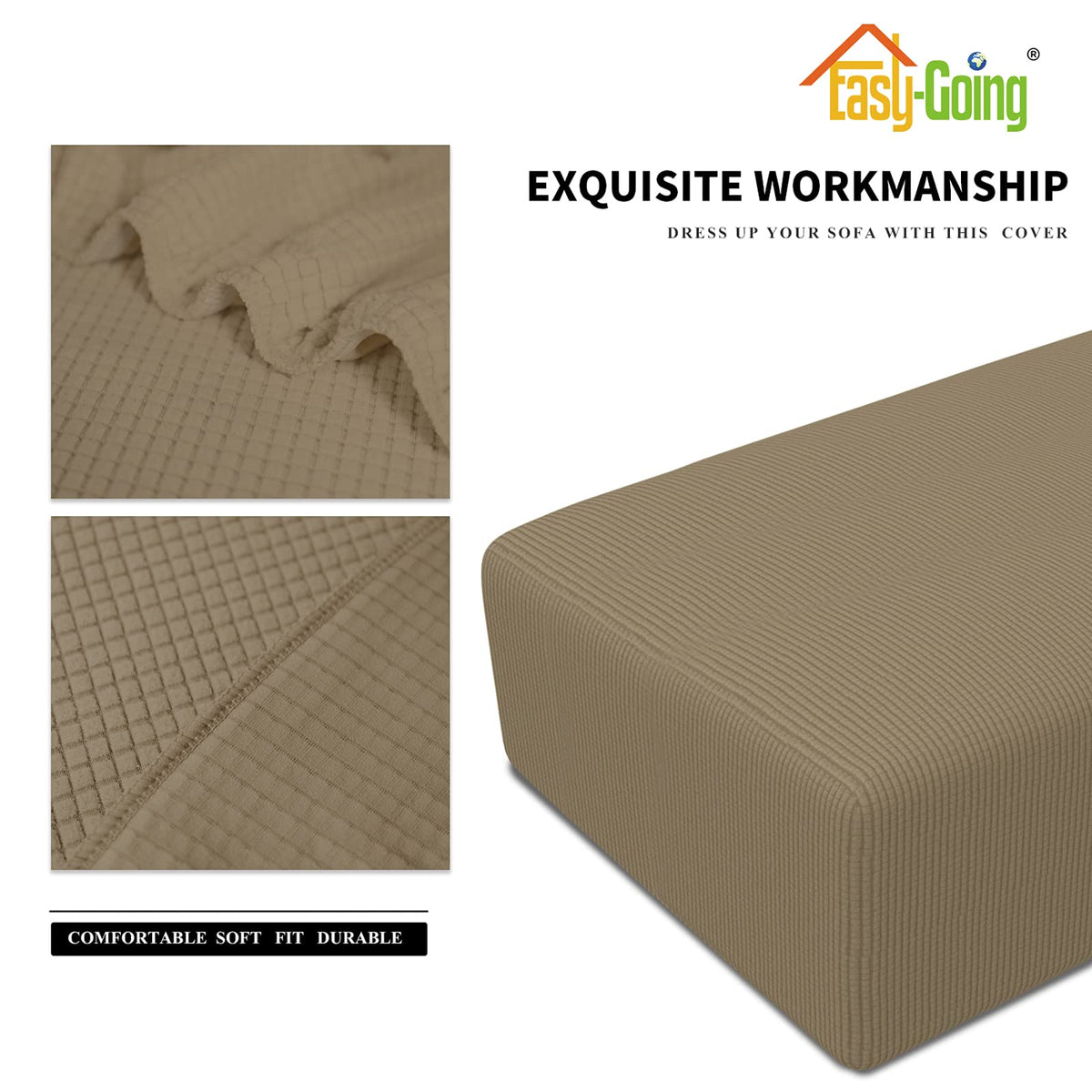 Easy-Going Stretch Ottoman Cover Folding Storage Stool Furniture Protector Soft Rectangle Slipcover With Elastic Bottom (Ottoman Xx-Large, Tan)
