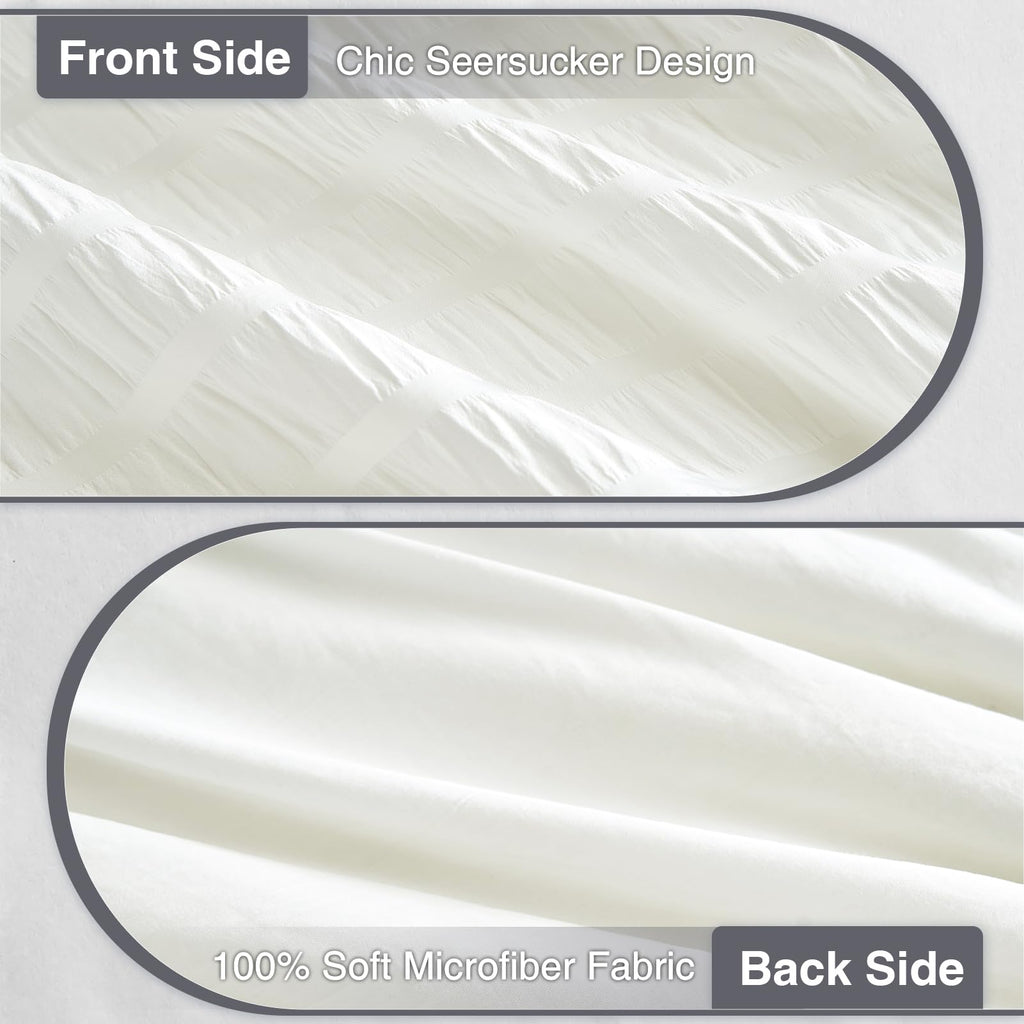 Satisomnia Queen Comforter Set White, Soft Seersucker Comforters Queen Size Bed, 3 Pieces Lightweight Down Alternative Bedding C