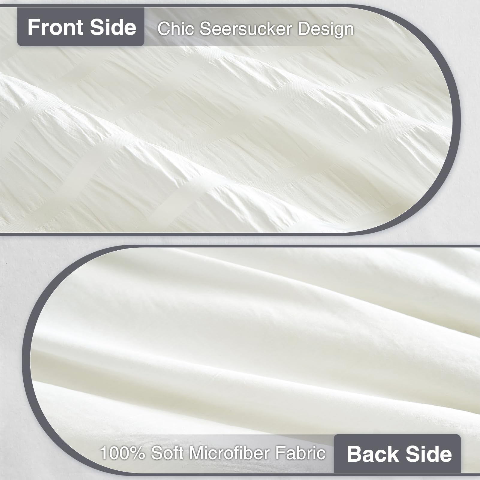Satisomnia Queen Comforter Set White, Soft Seersucker Comforters Queen Size Bed, 3 Pieces Lightweight Down Alternative Bedding C