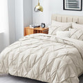 HIMEET Bedding Sets Full 7 Pieces Bed Set Pintuck Bed in a Bag Full Size Comforter Sets Pinch Pleat Beige