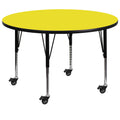 Flash Furniture Mobile 48'' Round Yellow HP Laminate Activity Table - Height Adjustable Short Legs