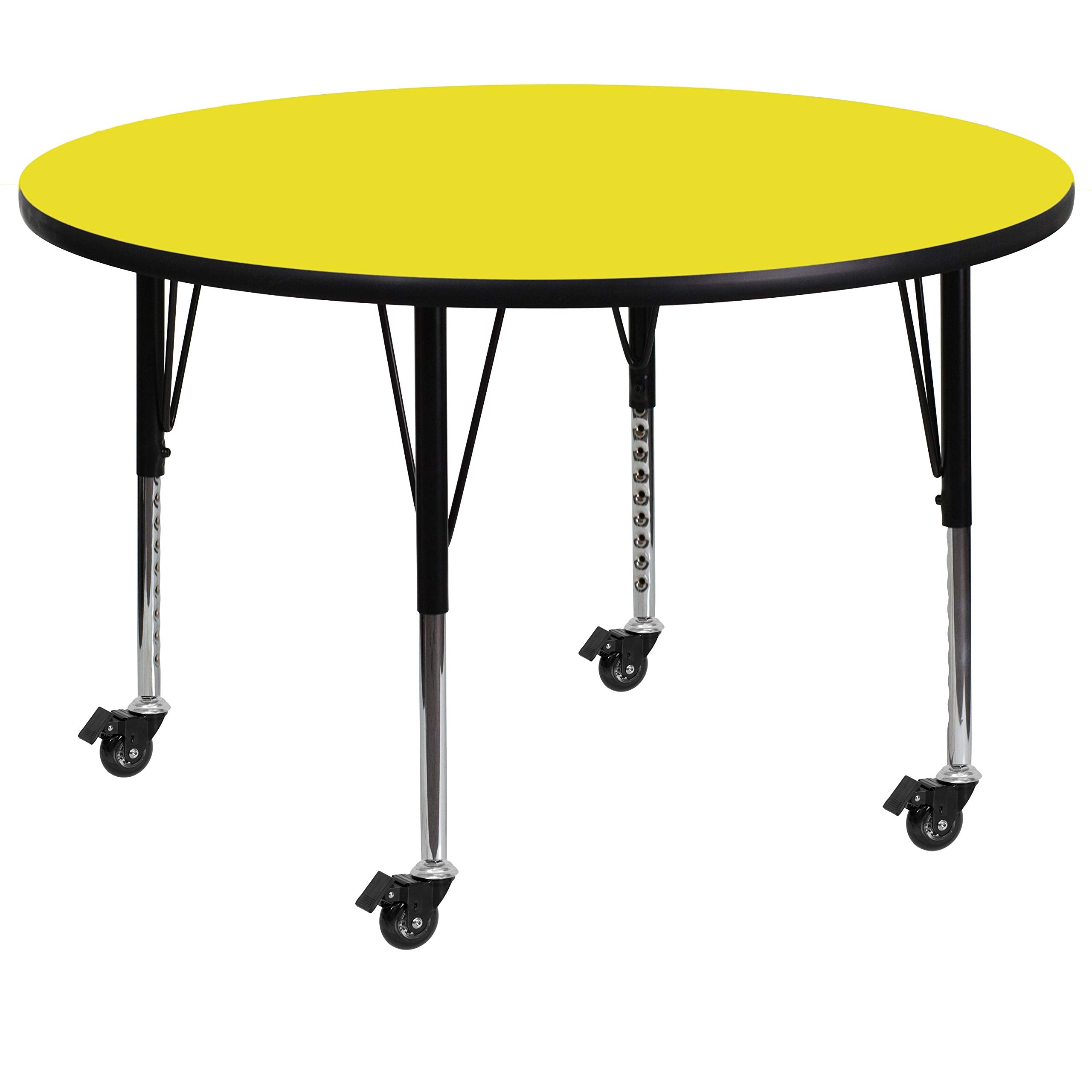 Flash Furniture Mobile 48'' Round Yellow HP Laminate Activity Table - Height Adjustable Short Legs