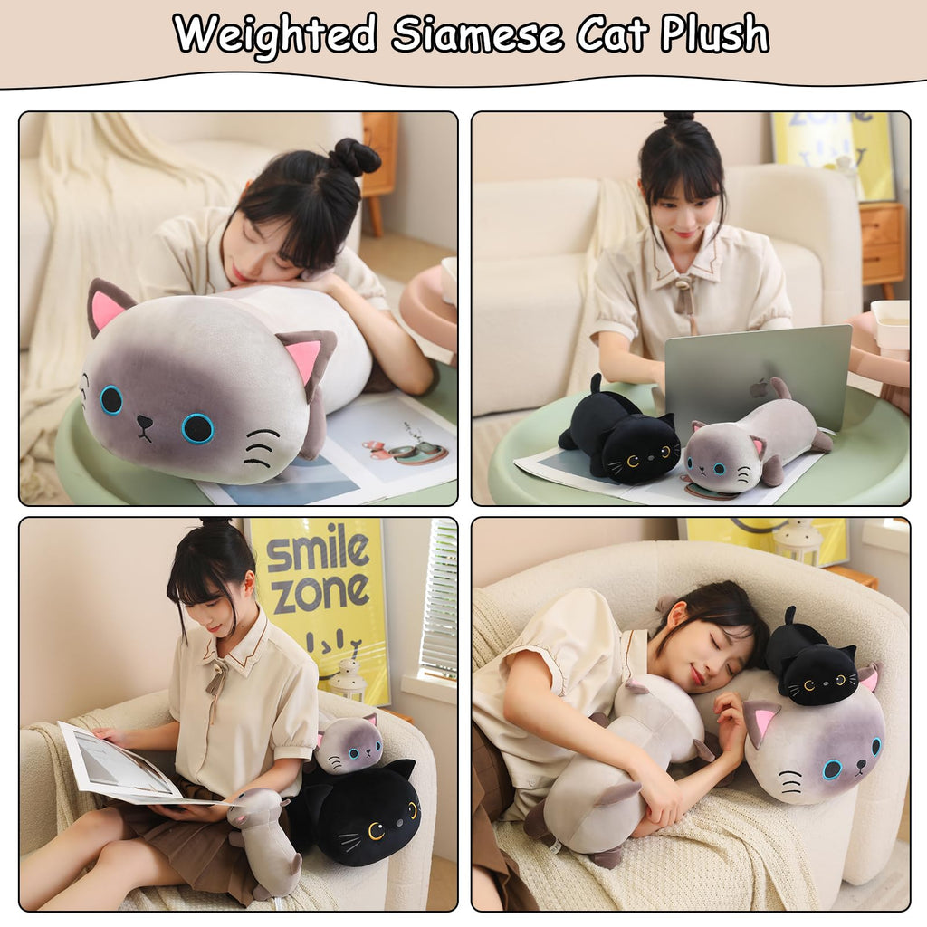 Sqeqe Weighted Siamese Cat Plush, Weighted Siamese Cat Stuffed Animal For Anxiety, Cute Siamese Cat Plushies Soft Siamese Cat Pi