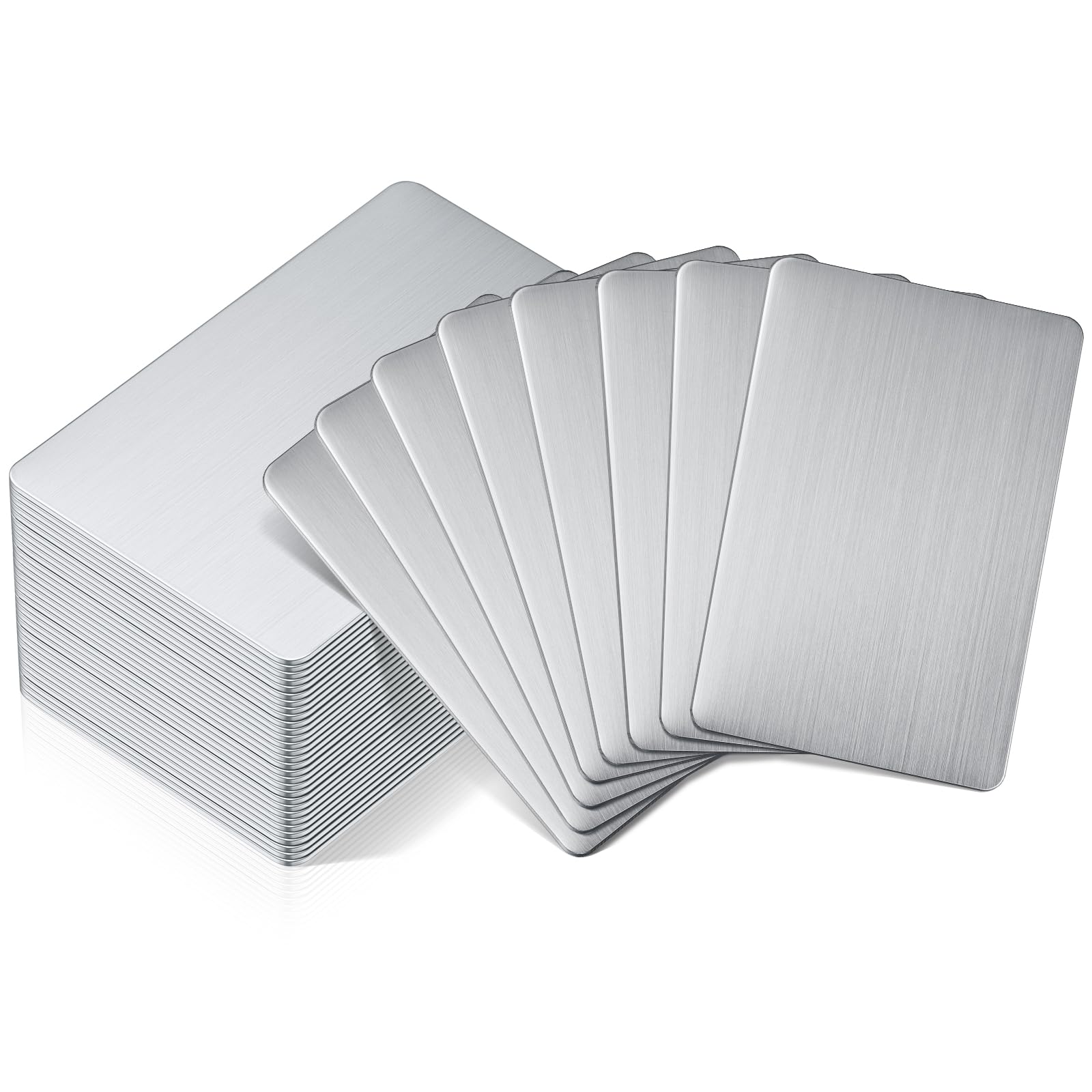 Tandefio 50 Pcs 304 Stainless Steel Metal Business Cards 3.4 x 2.1 inch Sublimation Blank Steel Card Laser Engraving Stainless P