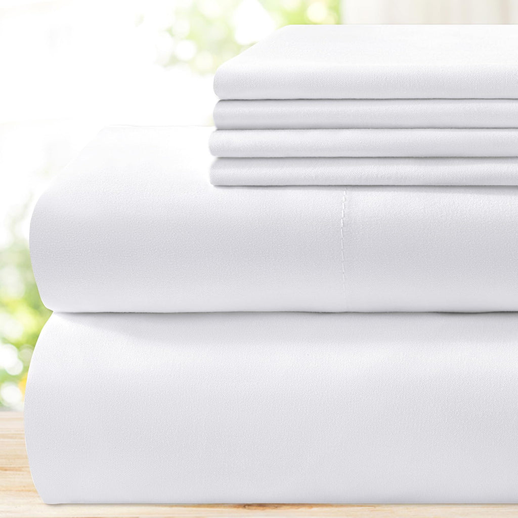 Bysure Hotel Luxury Bed Sheets Set 6 Piece(Full, White) - Super Soft 1800 Thread Count 100% Microfiber Sheets With Deep Pockets,
