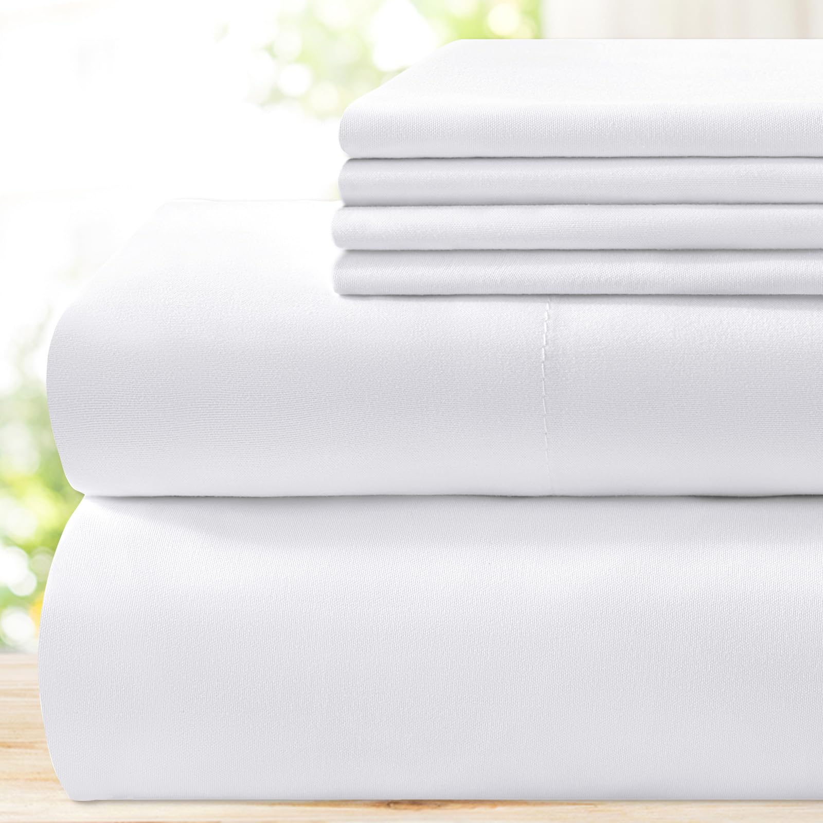 Bysure Hotel Luxury Bed Sheets Set 6 Piece(Full, White) - Super Soft 1800 Thread Count 100% Microfiber Sheets With Deep Pockets,