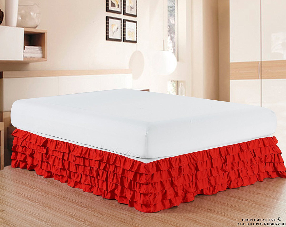 Elegant Comfort Luxurious Premium Quality 1500 Thread Count Wrinkle And Fade Resistant Egyptian Quality Microfiber Multi-Ruffle Bed Skirt - 15Inch Drop, California King, Red
