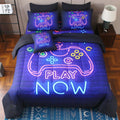 Jqinhome Twin Gamer Comforter Set 6 Piece Bed In A Bag For Boys,3D Neon Light Up Design For Classic Console -All Season Soft Mic